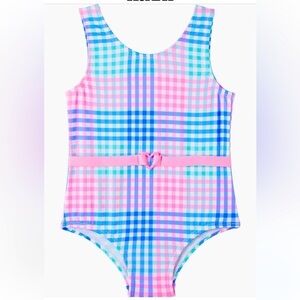 Pink Platinum One Piece Pink and Blue Gingham Swimsuit with Heart Detail ::NWT::